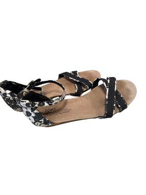 Toms Black & White Floral Espadrille Sandals W8.5 Strappy Buckle Closure
